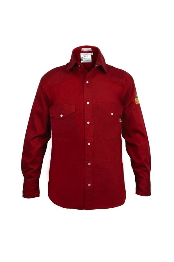 Flame Resistant Welding FR Shirt - 100% C - Light Weight - 7 oz (Small, Red)