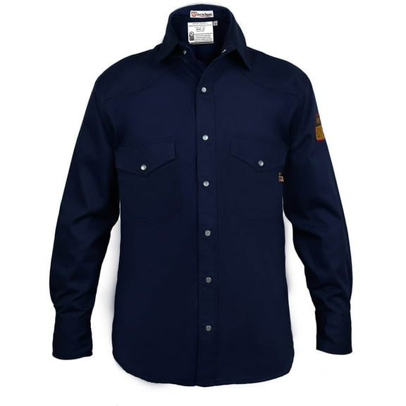 Flame Resistant Welding FR Shirt - 100% C - Light Weight - 7 oz (XLarge, Navy Blue)