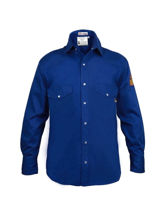 Flame Resistant Welding FR Shirt - 100% C - Light Weight - 7 oz (XLarge, Royal Blue)