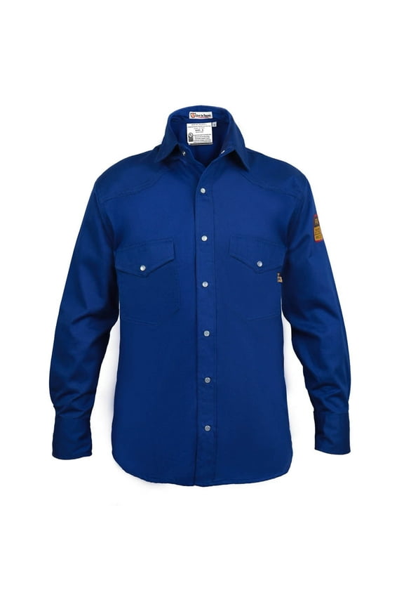 Flame Resistant Welding FR Shirt - 100% C - Light Weight - 7 oz (XLarge, Royal Blue)