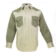 Flame Resistant FR Shirt 88/12 Cotton Nylon blend 7 oz twill - Western Style - 2 tone (Khaki/Army Green - XL)