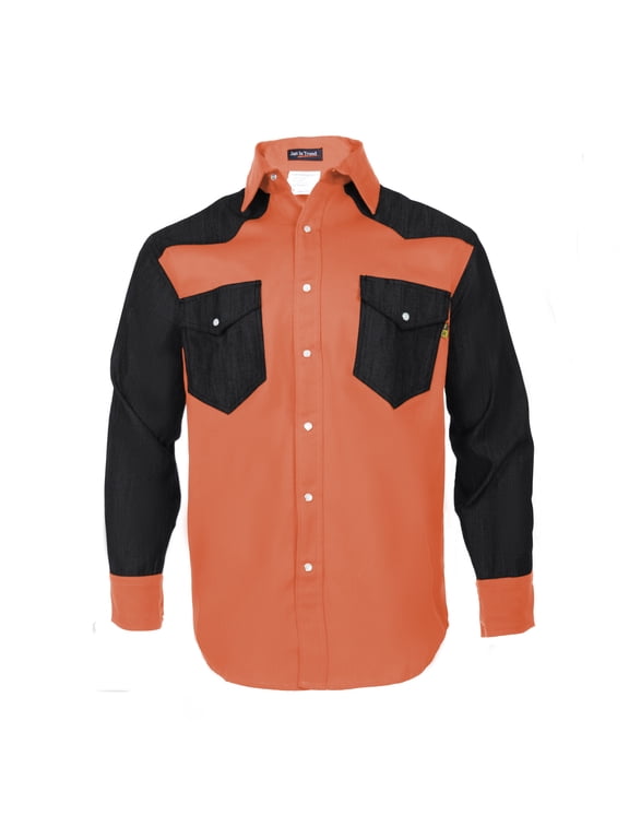 Flame Resistant FR Shirt 88/12 Cotton Nylon blend 7 oz twill - Western Style - 2 tone (Rust/Denim - Medium)