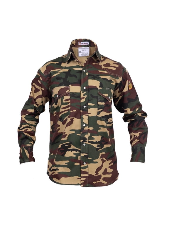 Flame Resistant FR Shirt Military Camo - M - 100%C 7 oz