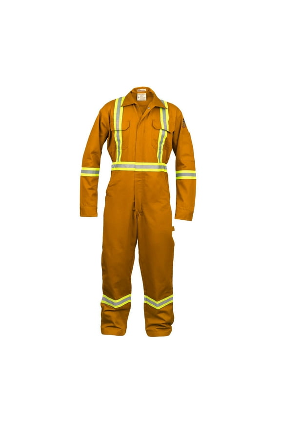 Flame Resistant Hi Vis Reflective Coverall with Leg Zipper (Large, Orange)