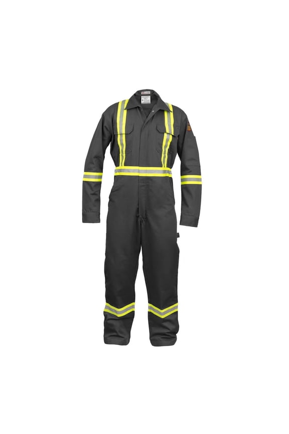 Flame Resistant Hi Vis Reflective Coverall with Leg Zipper (Small, Dark Gray)
