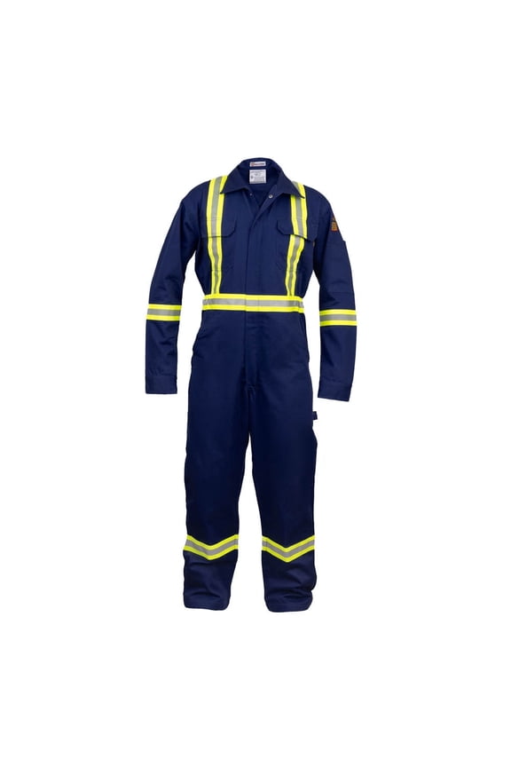 Flame Resistant Hi Vis Reflective Coverall with Leg Zipper (X-Large, Navy Blue)