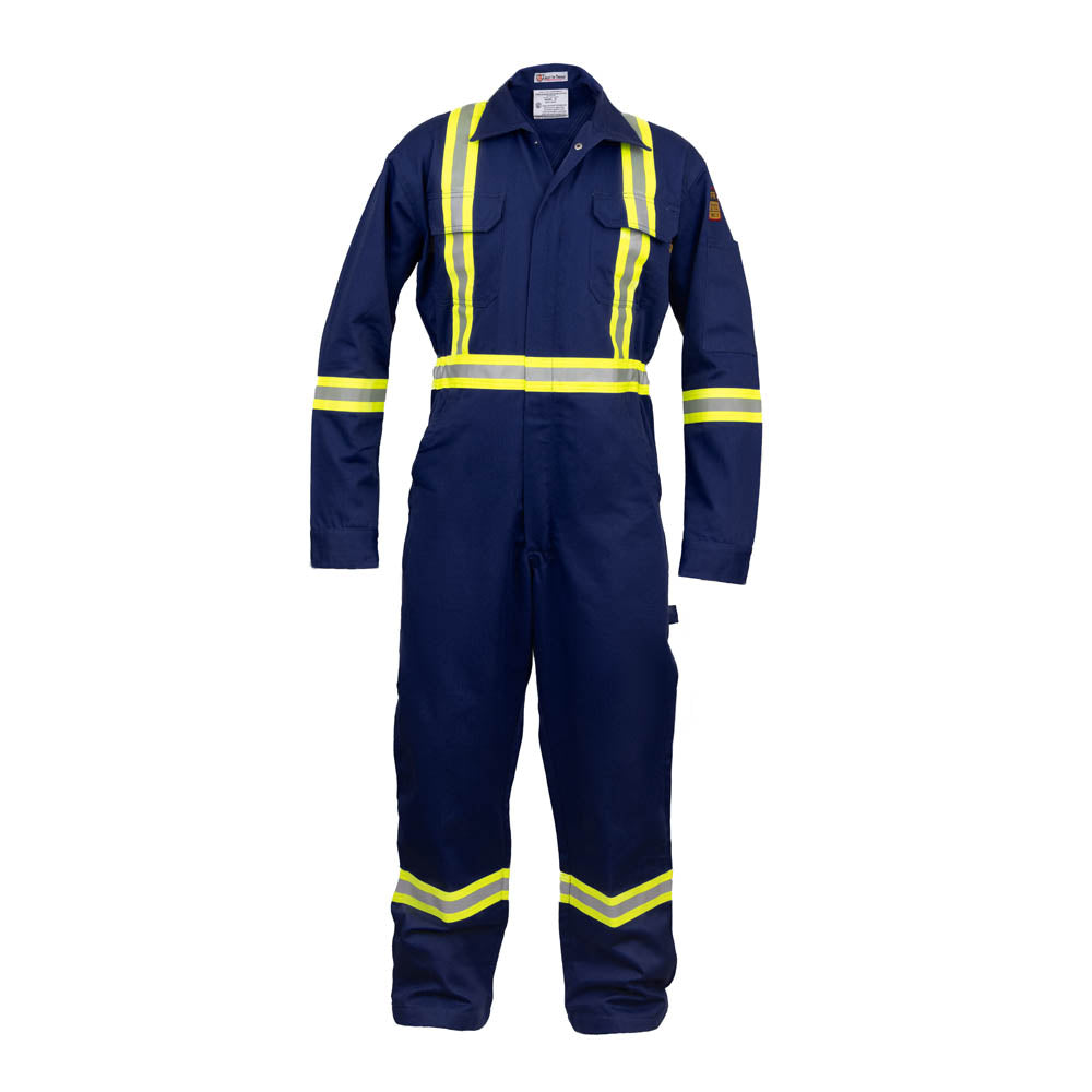 Flame Resistant Hi Vis Reflective Coverall with Leg Zipper (X-Large, Navy Blue)