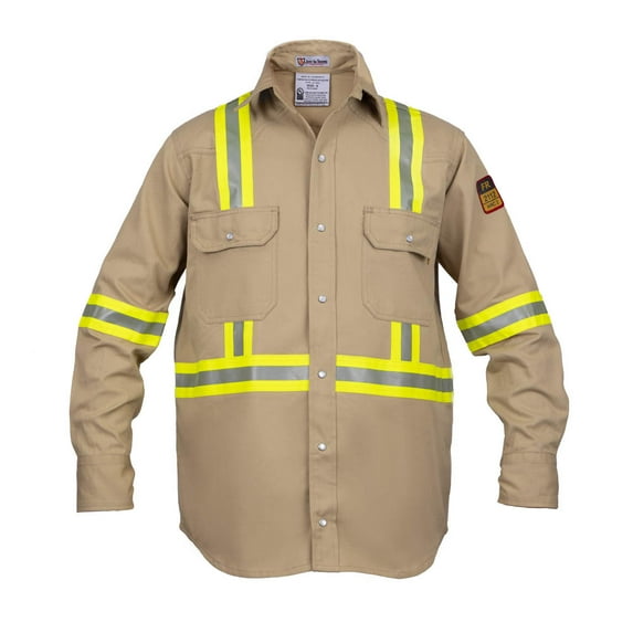 Flame Resistant High Visibility Hi Vis FR Shirt - 100% C - 7 oz (3X-Large, Khaki)