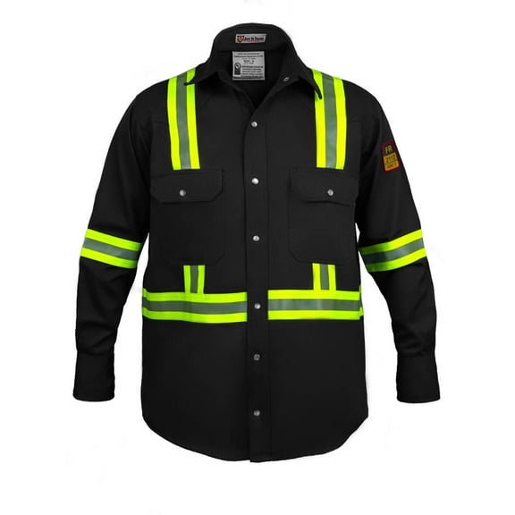 Flame Resistant High Visibility Hi Vis FR Shirt - 100% C - 7 oz (4X-Large,Black)