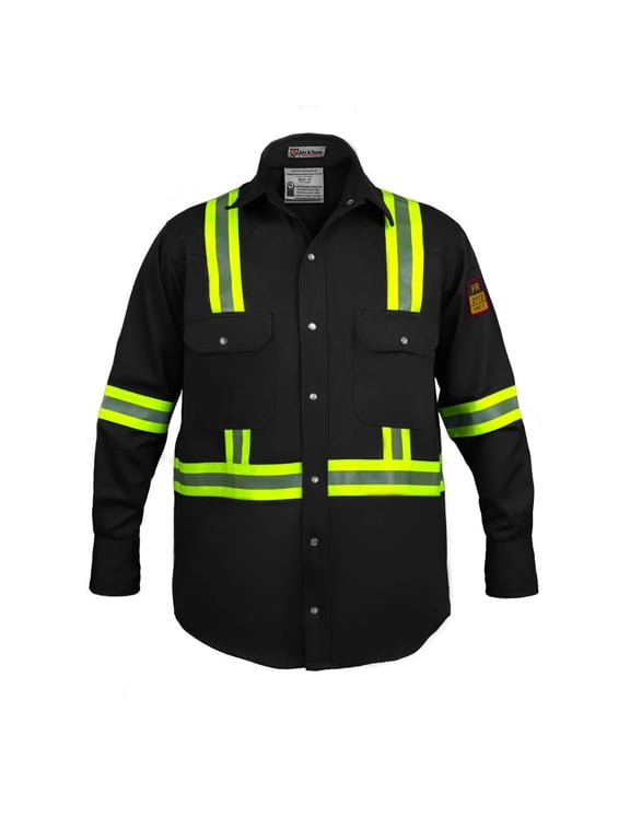 Flame Resistant High Visibility Hi Vis FR Shirt - 100% C - 7 oz (Large,Black)