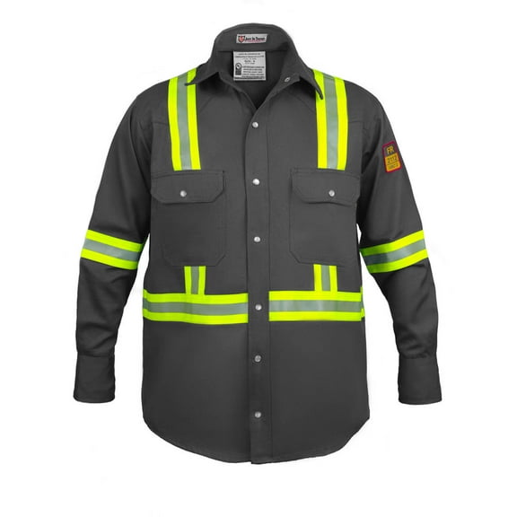 Flame Resistant High Visibility Hi Vis FR Shirt - 100% C - 7 oz (Large, Dark Grey)