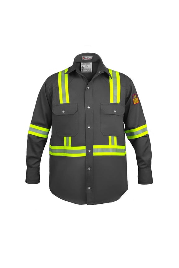 Flame Resistant High Visibility Hi Vis FR Shirt - 100% C - 7 oz (Large, Dark Grey)