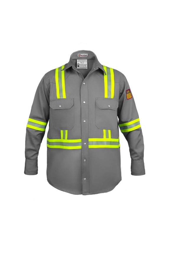 Flame Resistant High Visibility Hi Vis FR Shirt - 100% C - 7 oz (Large, Light Grey)