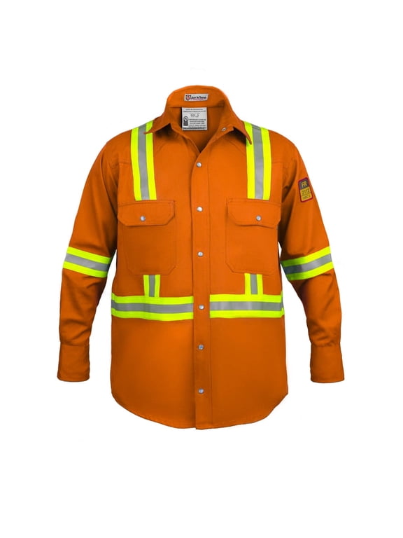 Flame Resistant High Visibility Hi Vis FR Shirt - 100% C - 7 oz (Large, Orange)
