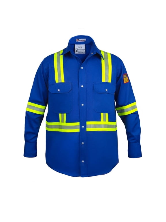 Flame Resistant High Visibility Hi Vis FR Shirt - 100% C - 7 oz (Large, Royal Blue)
