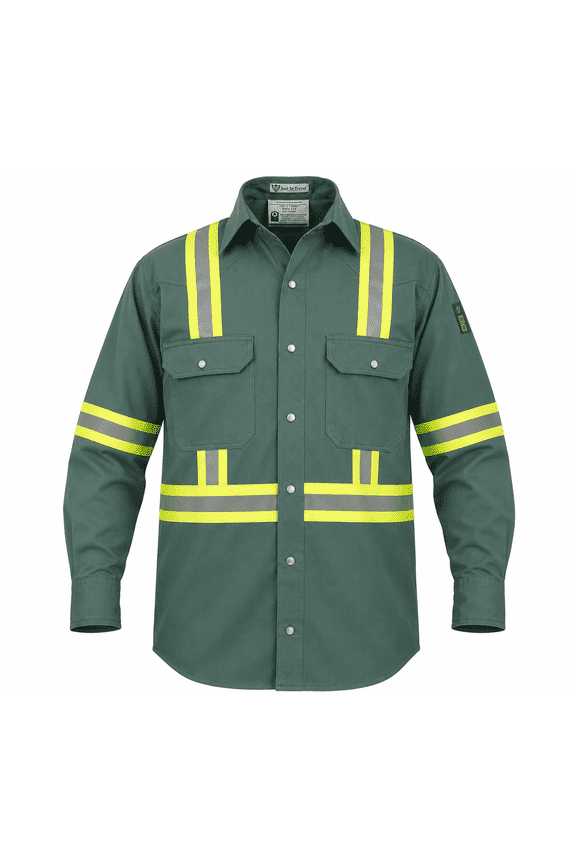 Flame Resistant High Visibility Hi Vis FR Shirt - 100% C - 7 oz (Medium, Green)