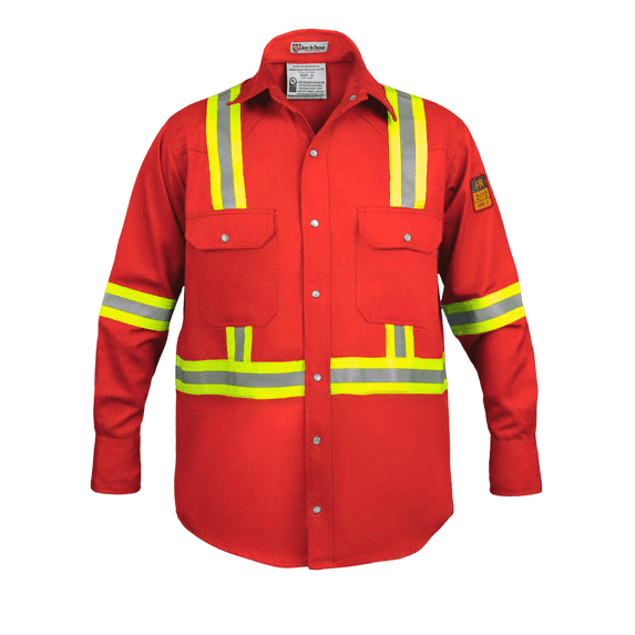 Flame Resistant High Visibility Hi Vis FR Shirt - 100% C - 7 oz (Medium, Red)