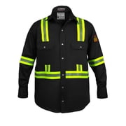 Flame Resistant High Visibility Hi Vis FR Shirt - 100% C - 7 oz (Small,Black)