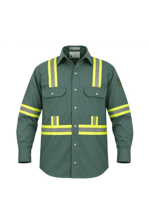 Flame Resistant High Visibility Hi Vis FR Shirt - 100% C - 7 oz (Small, Green)