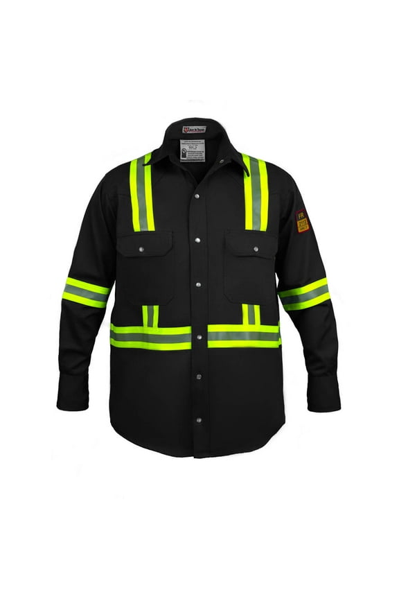 Flame Resistant High Visibility Hi Vis FR Shirt - 100% C - 7 oz (X-Large,Black)