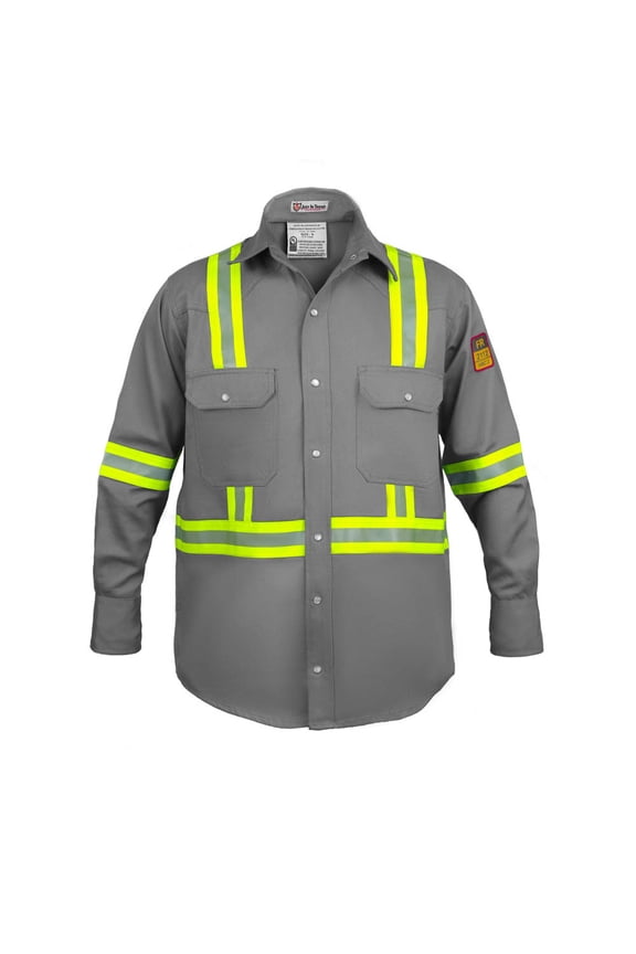 Flame Resistant High Visibility Hi Vis FR Shirt - 100% C - 7 oz (X-Large, Light Grey)