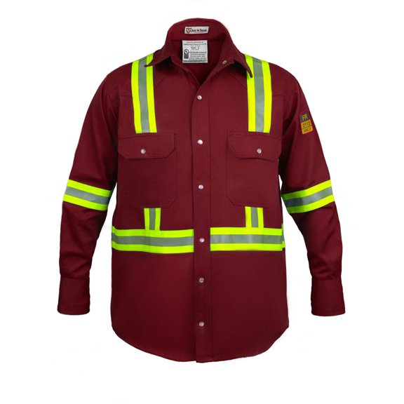Flame Resistant High Visibility Hi Vis FR Shirt - 100% C - 7 oz (X-Large,Maroon)