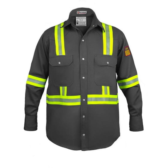 Flame Resistant High Visibility Hi Vis Shirt - 100% C - 7 oz (X-Large, Dark Grey)