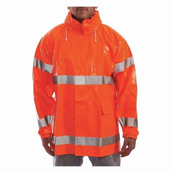 Flame Resistant Rain Jacket, PVC, Class 3 R, Orange, XL J53129