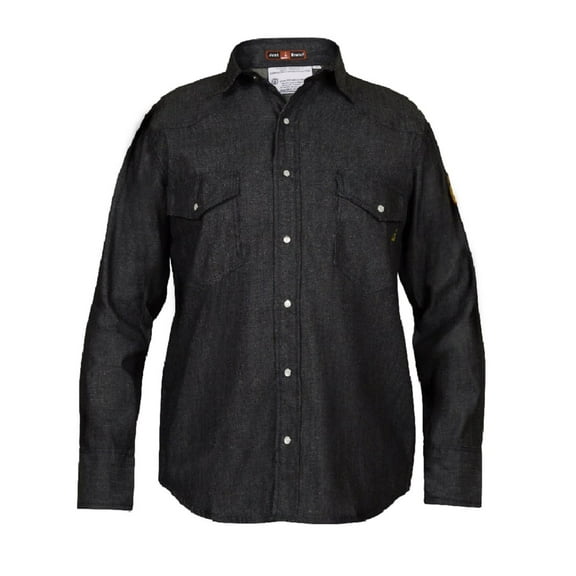 Flame Resistant Welding FR Denim Shirt - 100% C - Light Weight - 7 oz (X-Large, Denim Black)