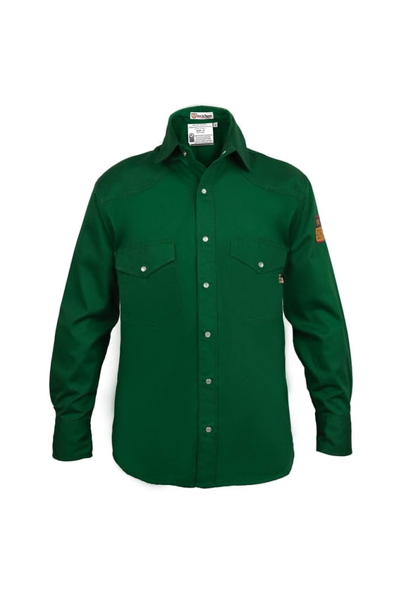 Flame Resistant Welding FR Shirt - 100% C - Light Weight - 7 oz (Medium, Bottle Green)