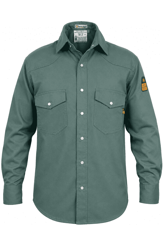 Flame Resistant Welding FR Shirt - 100% C - Light Weight - 7 oz (Medium, Bottle Green)