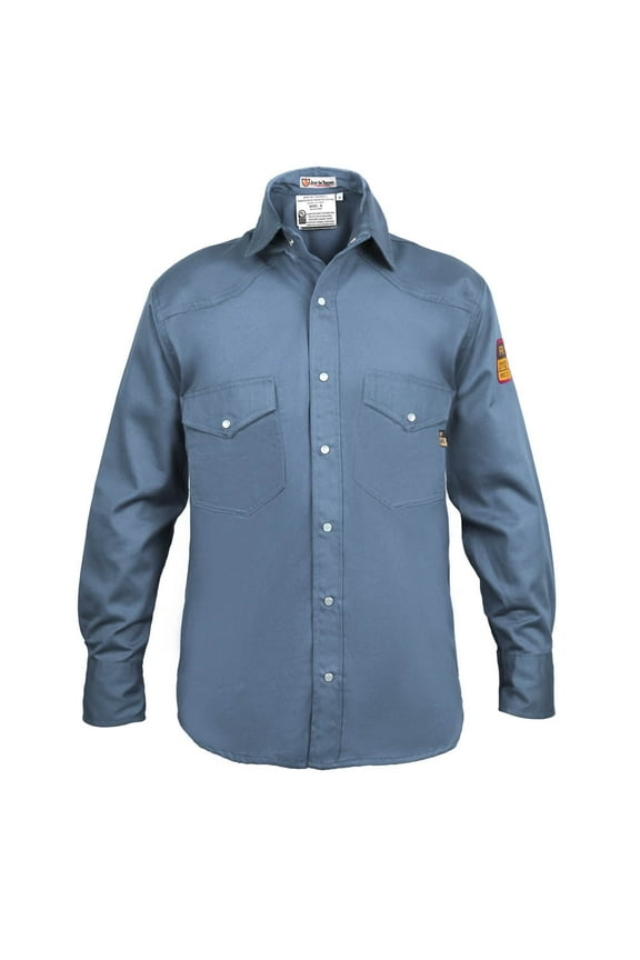 Flame Resistant Welding FR Shirt - 100% C - Light Weight - 7 oz (Small, Light Blue)