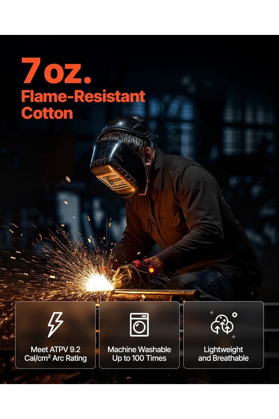 Flame Resistant Welding Jacket, 7oz. FR Shirts for Men, Machine Washable Cotton Heat-Resistant Welding Shirt, Meets ATPV 9.2 Cal/cm Arc Rating - M Si
