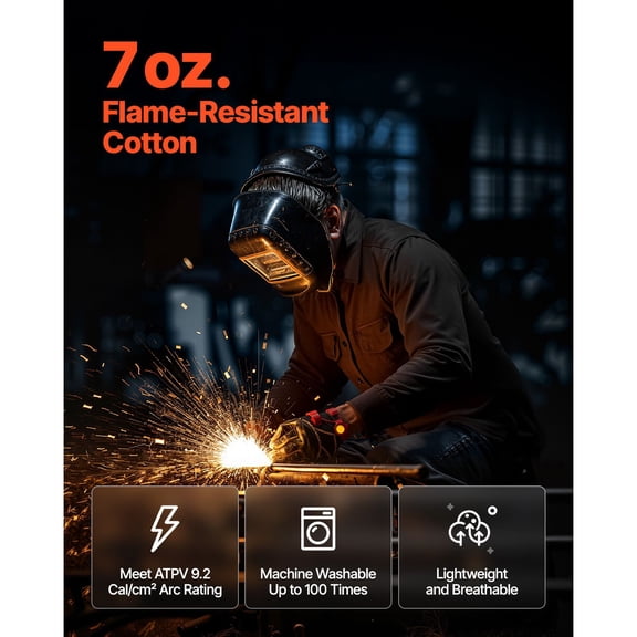 Flame Resistant Welding Jacket, 7oz. FR Shirts for Men, Machine Washable Cotton Heat-Resistant Welding Shirt, Meets ATPV 9.2 Cal/cm Arc Rating - XXL