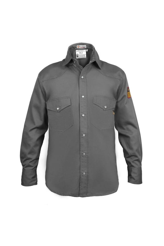 Flame Resistant FR Welding Shirt - 100% C - Heavyweight 9 oz (Large, Dark Grey)