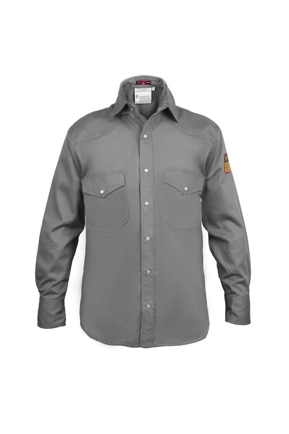 Flame Resistant FR Welding Shirt, 100% Cotton, 9 oz, Medium, Light Grey, Arc Flash & NFPA 2112 Compliant