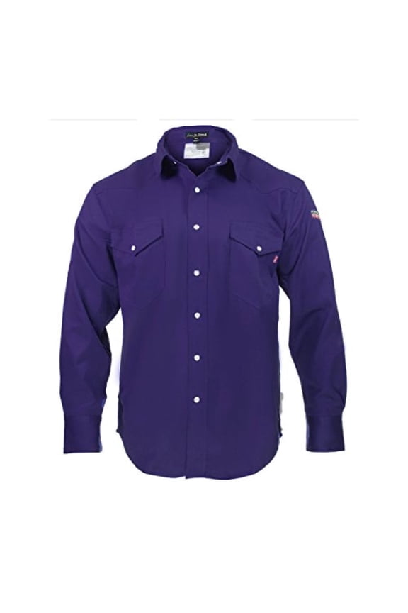 Flame Resistant FR Welding Shirt - 100% C - Heavyweight 9 oz (Medium, Navy Blue)