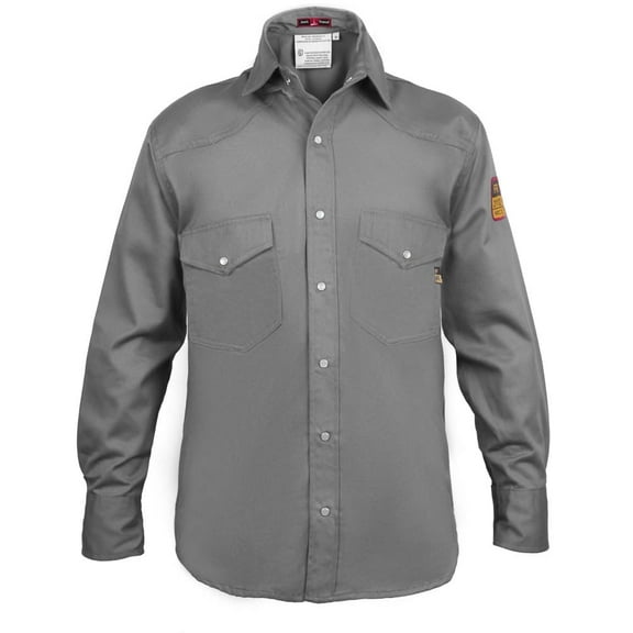 Flame Resistant FR Welding Shirt - 100% C - Heavyweight 9 oz (Small, Light Grey)