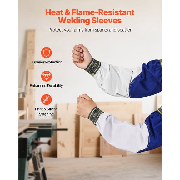 Flame Resistant Welding Sleeves Heavy Duty Sheepskin and FR Cotton Arm Protection for Men Women Heat Resistant with Elastic Cuffs for Welding Woodworking Blacksmithing