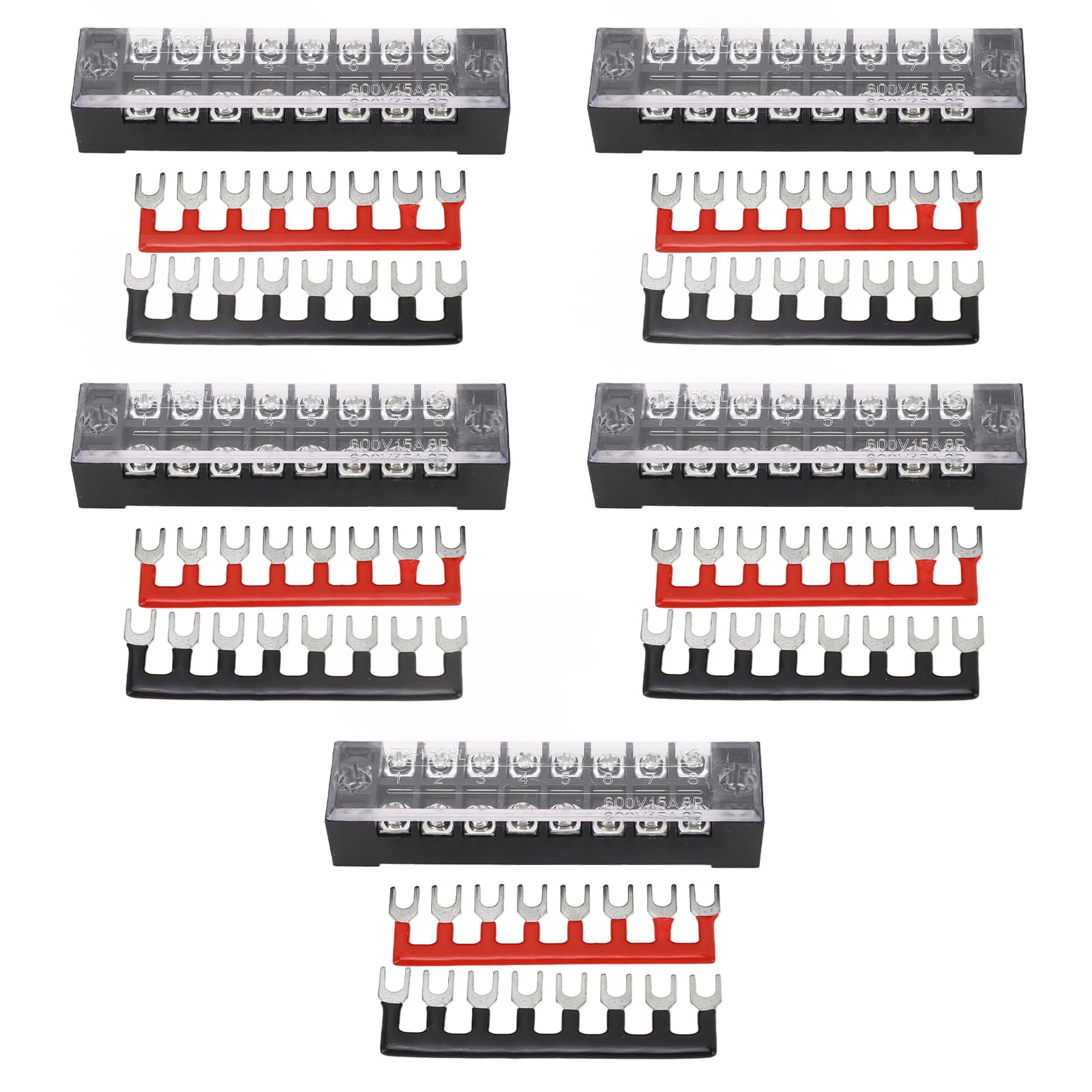 Flame Retardant PC 5 Set Terminal Block, 8 Position, 15A, 600V Screw ...