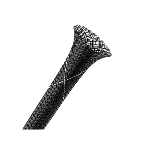 Flame Retardant PET Expandable Braided Cable Sleeving - 3" ID - 25'FT - Black With White Tracer