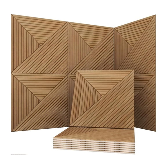 Flame-Retardant Polyester Fiber Sound Absorbing Wall Tiles with Wood Grain Design,Self-Adhesive & Easy Install Sound Absorbing Wall Art for Home Theater Studio Office