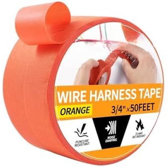 Flame Retardant Self- Wire Harness Tape with  Backing, 2 Rolls High Friction Split-Loom Wrap for Automotive Engine Harness, Sound Deadening &  Management - Orange, 3/4"x 50
