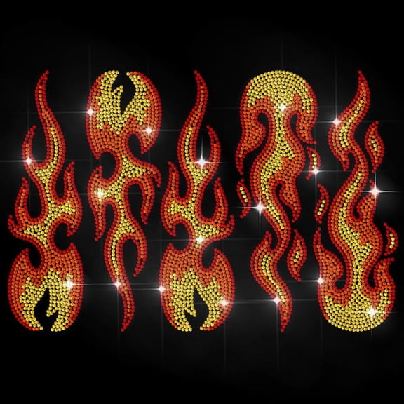 Flame Rhinestone Iron on Hotfix Transfer Decal Blazing Flames Heat Transfer Sticker Burning Fire Bling Clothing Decoration Applique for Shirt Bag Hat Jacket Jeans Shoes DIY Crafts