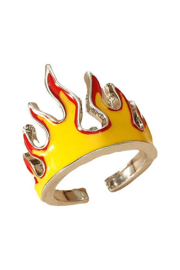 Flame Ring Gothic Punk Vintage Aesthetic Yellow Fire Open Finger Ring for Men