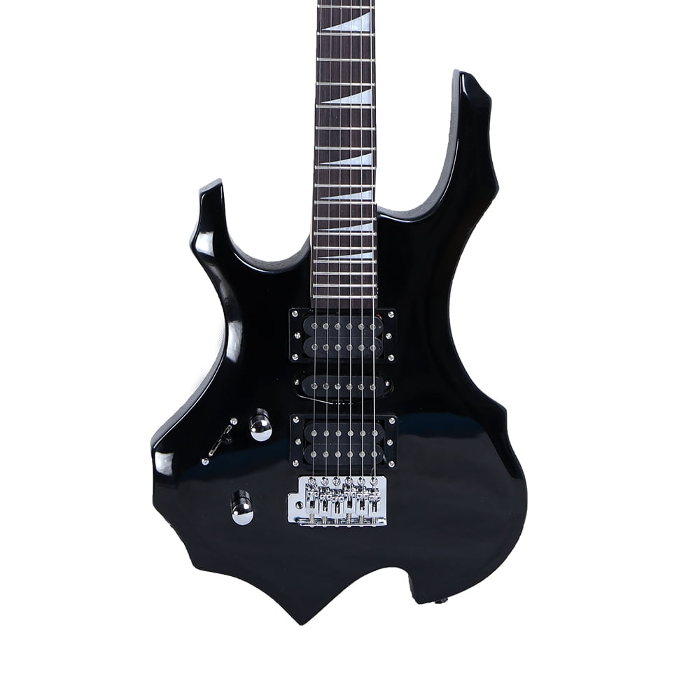 Flame Shaped Electric Guitar with 20W Electric Guitar Sound HSH Pickup Novice Guitar Audio Bag Strap Picks Shake Cable Wrench Tool Black