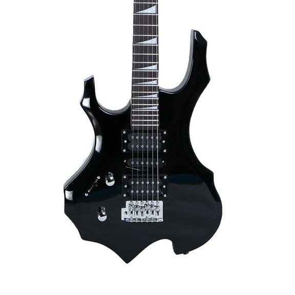 Flame Shaped Electric Guitar with 20W Electric Guitar Sound HSH Pickup Novice Guitar Audio Bag Strap Picks Shake Cable Wrench Tool Black