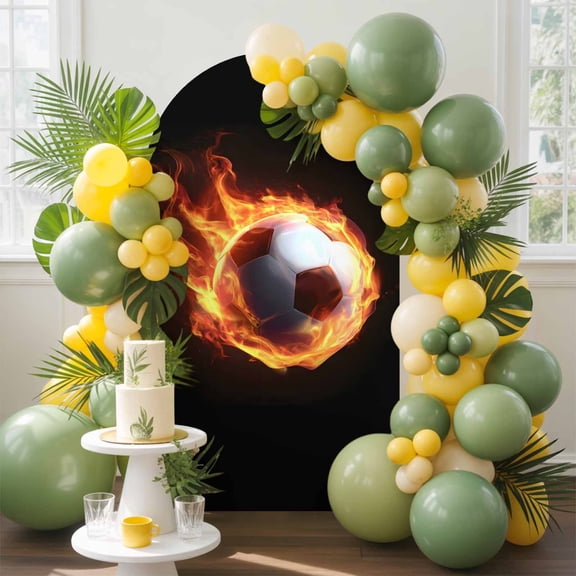 Flame Soccer Arch Backdrop Cover, 4FT, Sports Black Background Abstract Art Spandex Arch Covers Double-Sided Backdrop for Wedding Birthday Party Photo Background Decoration