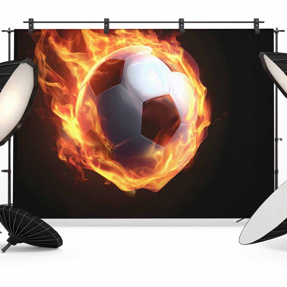 Flame Soccer Photography Backdrop 12x8FT, Sports Black Background Abstract Art Photo Backdrops, Background for Photography Studio Photo Studio Background, Back Drop for Photoshoot