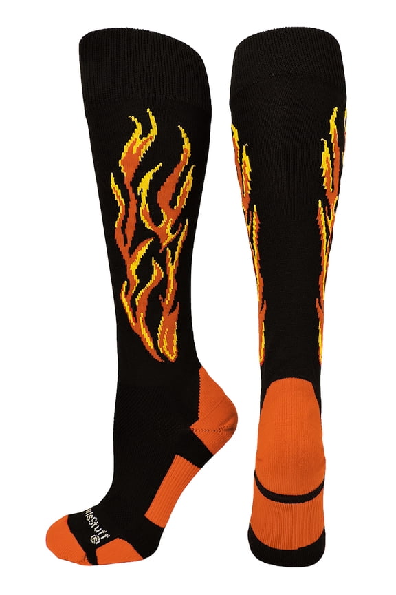 Flame Soccer Style Socks (Black/Orange/Gold, Small)